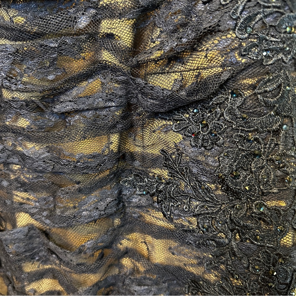 LA FEMME navy blue ruched mesh floral applique mother-of-the-bride dress 12 - Picture 6 of 11